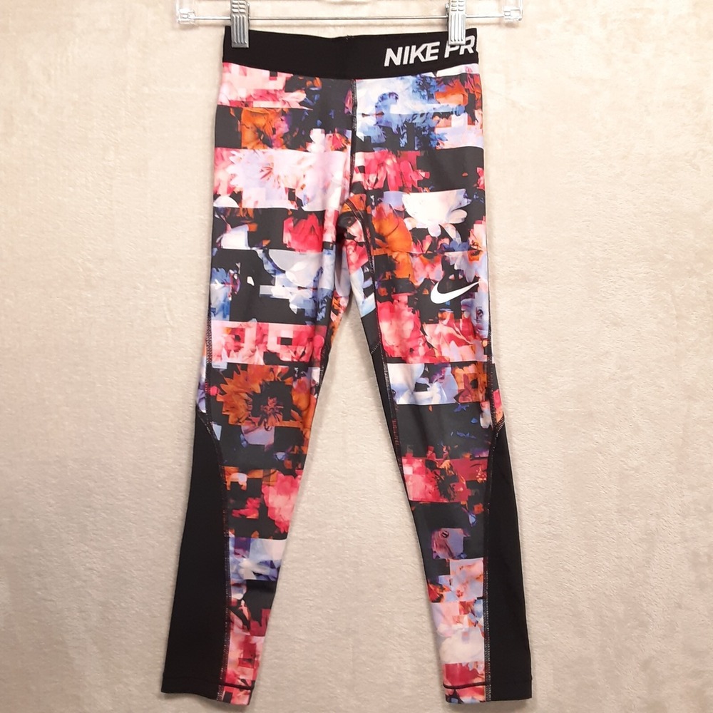 Nike Pro-Dri-Fit Girls Compression Pants Sz.S/Black-Multicolor/Running/Floral